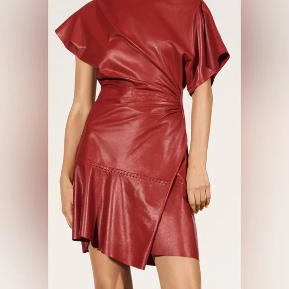 Zara studio Elegant Red burgundy natural genuine leather Dress Zara studio Elegant Red burgundy natural genuine leather Dress